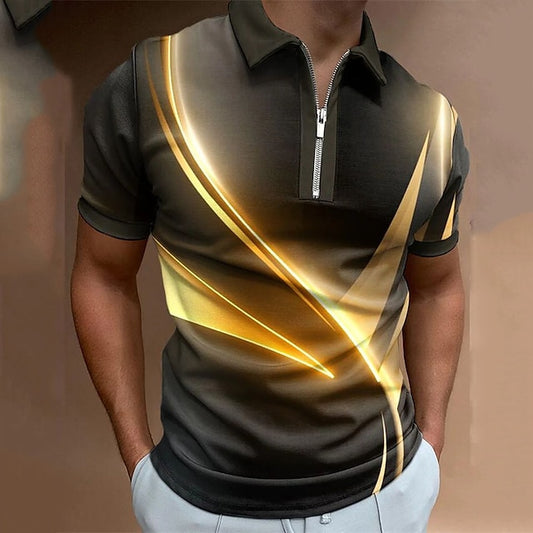 Men's Polo Shirt Golf Shirt Streamer Turndown Black Pink Blue Purple Green 3D Print Street Daily Short Sleeve Zipper 3D Clothing Apparel Fashion Casual Breathable Comfortable