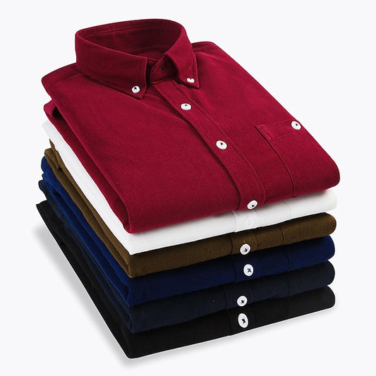 Men's Dress Shirt Button Down Shirt Collared Shirt Corduroy Shirt Wine Sea Blue Black Long Sleeve Plain Turndown Winter Wedding Party Clothing Apparel Button-Down