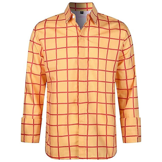 Men's Shirt Yellow Navy Blue Orange Long Sleeve Plaid Turndown Spring &  Fall Party Work Clothing Apparel Button-Down