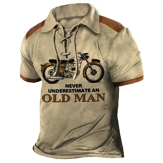 Men's Polo Shirt Golf Shirt Letter Graphic Prints Vintage Motorcycle Turndown Lake blue Blue Brown Green Khaki Outdoor Street Long Sleeve Drawstring Print Clothing Apparel Sports Fashion Streetwear