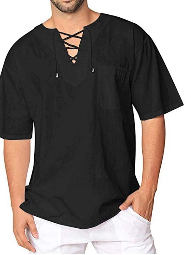Men's Summer Shirt Beach Shirt Black White Navy Blue Short Sleeve Plain V Neck Summer Spring Outdoor Street Clothing Apparel