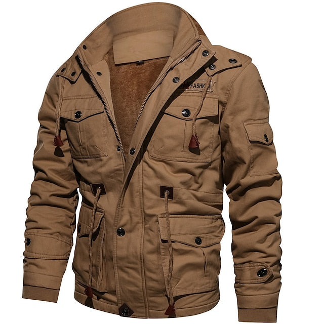 Men's Winter Jacket Winter Coat Work Jacket Street Casual Fall Winter Cotton ArmyGreen Black khaki Jacket