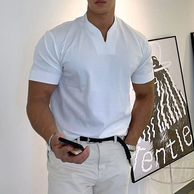 Men's T shirt Tee Plain V Neck Casual Holiday Short Sleeve Clothing Apparel Sports Fashion Lightweight Muscle