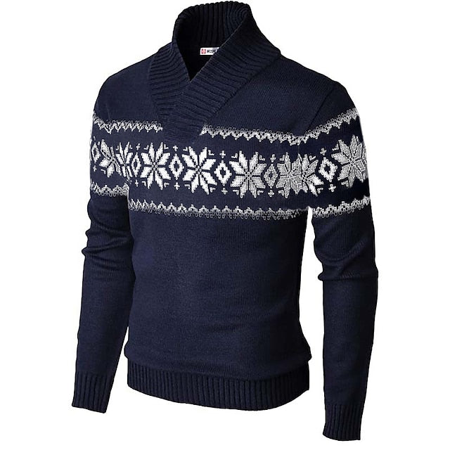 Men's Sweater Ugly Christmas Sweater Pullover Sweater Jumper Ribbed Knit Cropped Knitted Snowflake V Neck Keep Warm Modern Contemporary Christmas Work Clothing Apparel Fall & Winter Wine White M L XL