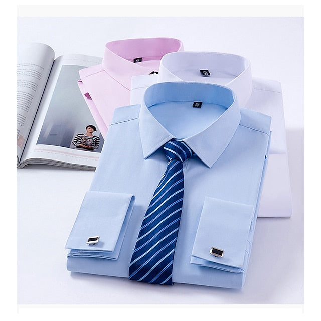 Men's Dress Shirt Button Up Shirt Collared Shirt French Cufflinks Collar Work Business Work Long Sleeve Clothing Apparel