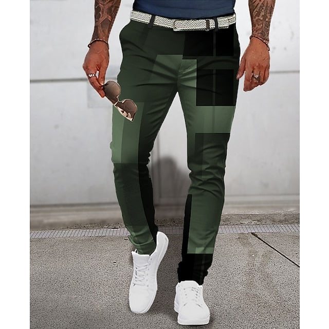 Foruwish - Plaid / Check Graphic Prints Geometry Casual Men's 3D Print Pants Trousers Outdoor Street Wear to work Polyester Pink Blue Green S M L Mid Waist Elasticity Pants