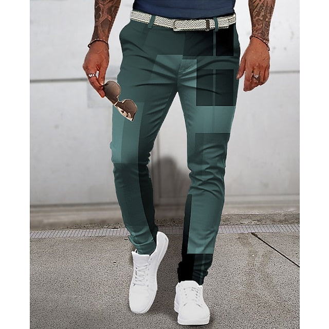 Foruwish - Plaid / Check Graphic Prints Geometry Casual Men's 3D Print Pants Trousers Outdoor Street Wear to work Polyester Pink Blue Green S M L Mid Waist Elasticity Pants