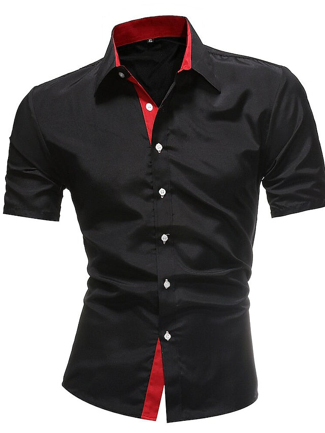 Men's Button Up Shirt Dress Shirt Collared Shirt Navy Black Red White Short Sleeve Plain Collar Wedding Work Clothing Apparel