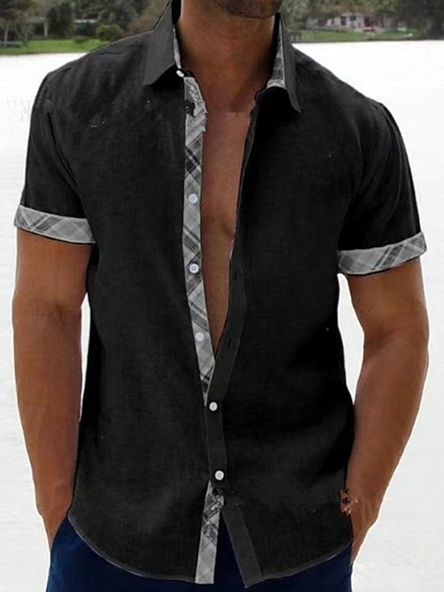 Men's Summer Shirt Beach Shirt Black White Blue Short Sleeve Plain Lapel Spring & Summer Hawaiian Holiday Clothing Apparel Pocket