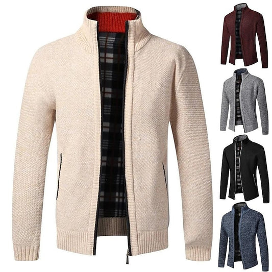 Men's Sweater Cardigan Zip Sweater Sweater Jacket Fleece Sweater Knit Zipper Pocket Stand Collar Stylish Casual Clothing Apparel Winter Fall Black Wine S M L