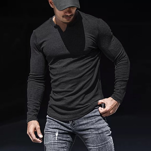 Men's T shirt Tee Long Sleeve Shirt Plain V Neck Street Sports Long Sleeve Clothing Apparel Fashion Designer Casual Comfortable