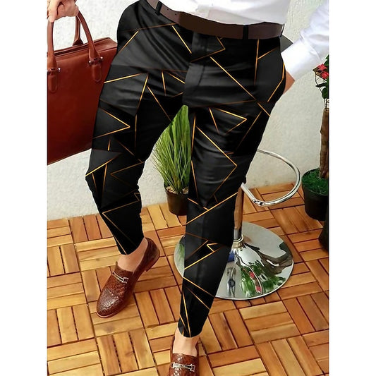 Men's Chinos Trousers Jogger Pants Patchwork Zipper Pocket Graphic Prints Geometry Business Casual Fashion Streetwear Slim Black / White Blue Micro-elastic