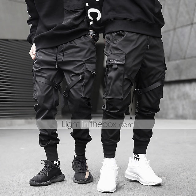 Men's Cargo Pants Cargo Trousers Joggers Techwear Drawstring Elastic Waist Multi Pocket Plain Ankle-Length Casual Weekend Cotton Streetwear Hip Hop Black Grey