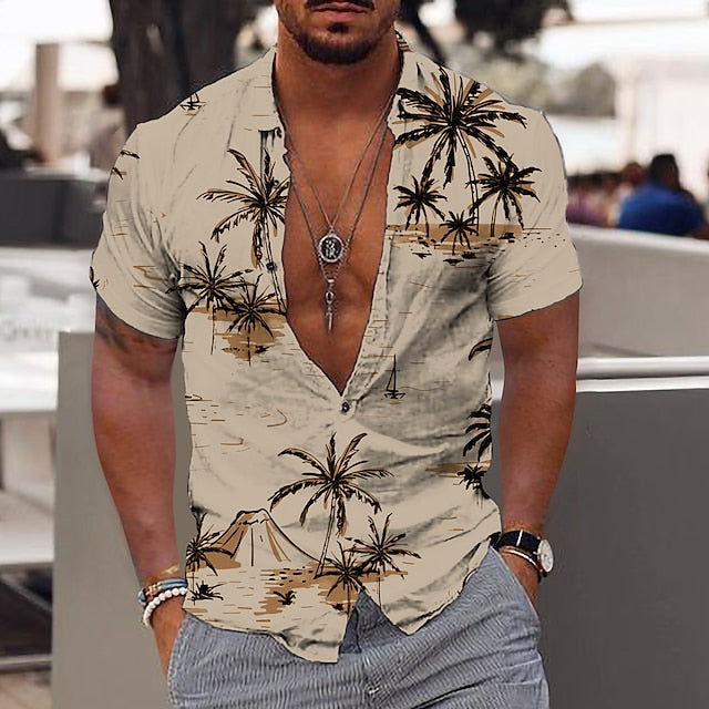 Men's Shirt Summer Hawaiian Shirt Graphic Shirt Aloha Shirt Coconut Tree Turndown Light Yellow Green Blue Purple Yellow Print Outdoor Street Short Sleeve Button-Down Print Clothing Apparel Fashion