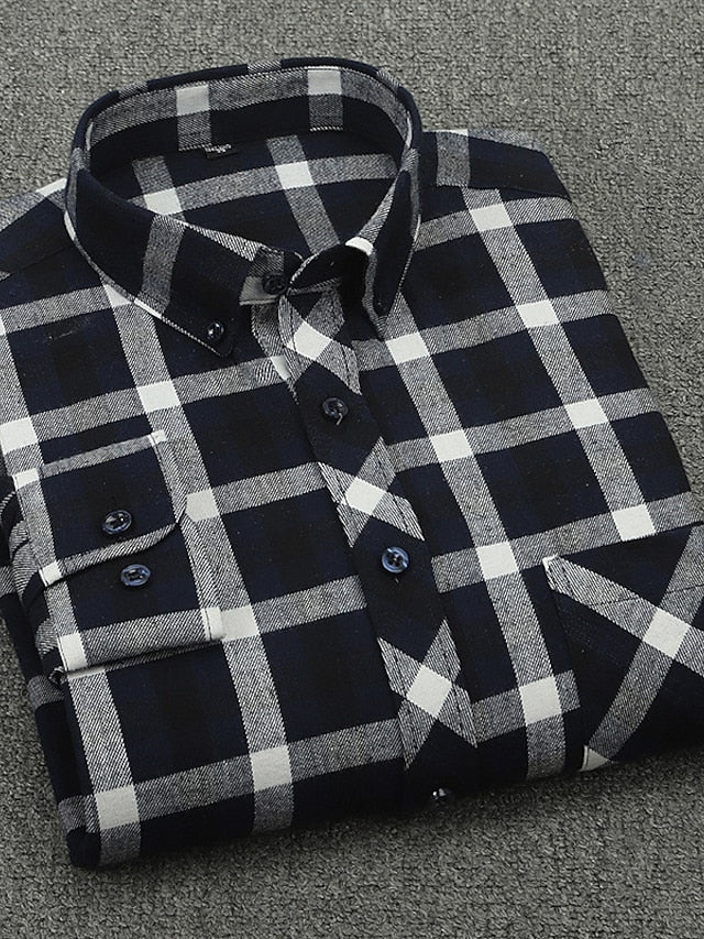 Men's Button Up Shirt Dress Shirt Plaid Shirt Collared Shirt A B C Long Sleeve Tartan Collar Spring Winter Wedding WorkWear Clothing Apparel Button-Down