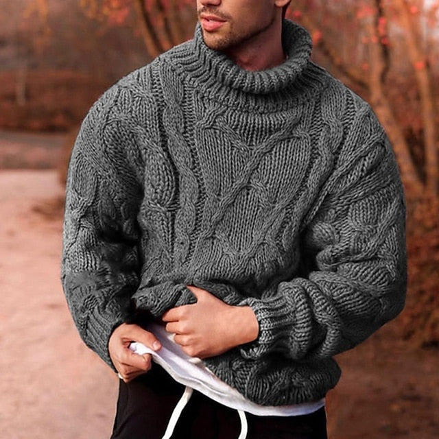 Foruwish - Men's Sweater Pullover Sweater Jumper Turtleneck Sweater Cable Chunky Knit Knitted Solid Color Stand Collar Stylish Basic Daily Holiday Clothing Apparel Fall Winter Black Army Green S M L