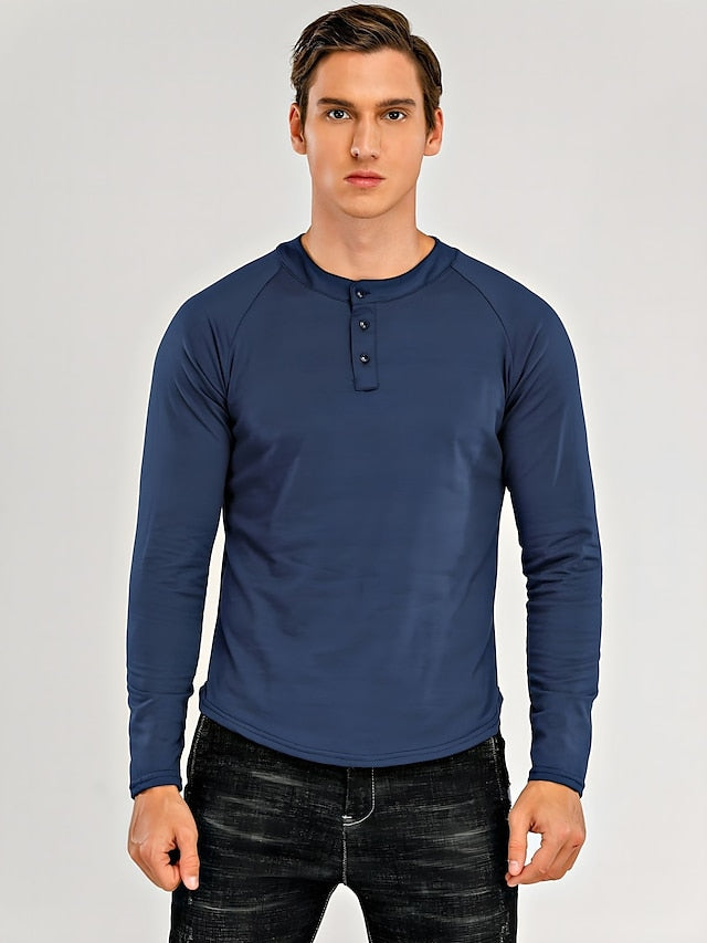 Men's T shirt Tee Henley Shirt Tee Long Sleeve Shirt Plain Henley Normal Long Sleeve Clothing Apparel Classic Muscle Big and Tall