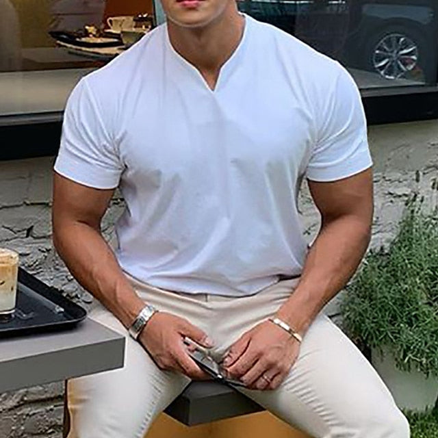 Men's T shirt Tee Plain V Neck Casual Holiday Short Sleeve Clothing Apparel Sports Fashion Lightweight Muscle