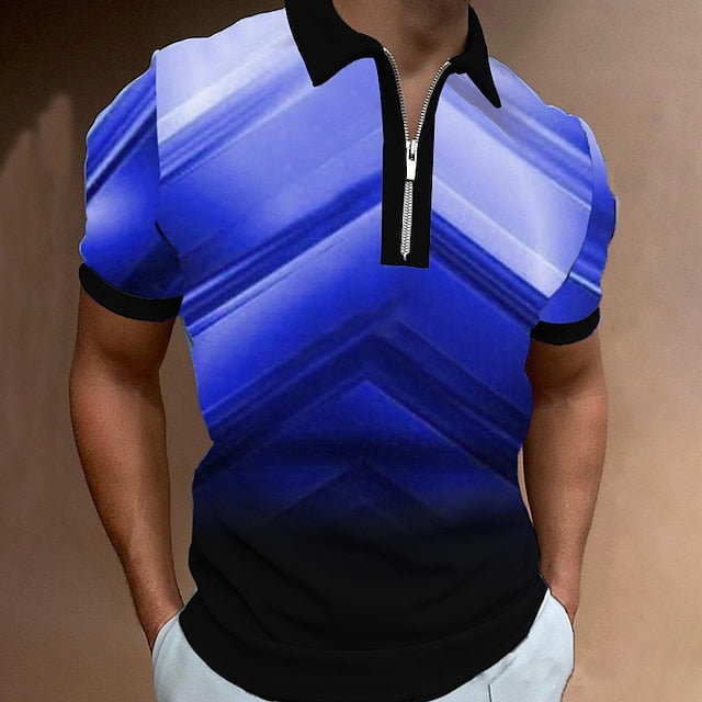 Men's Polo Shirt Golf Shirt Gradient Turndown Yellow Black / Purple Pink Purple Green 3D Print Street Daily Short Sleeve Zipper 3D Clothing Apparel Fashion Casual Comfortable