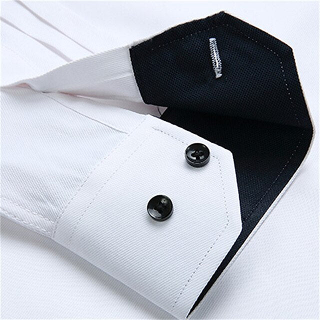 Men's Dress Shirt Black-White Black White Long Sleeve Stripes and Plaid Square Neck Spring &  Fall Wedding Daily Wear Clothing Apparel Print