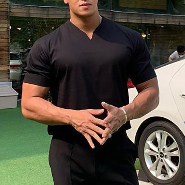 Men's T shirt Tee Plain V Neck Casual Holiday Short Sleeve Clothing Apparel Sports Fashion Lightweight Muscle