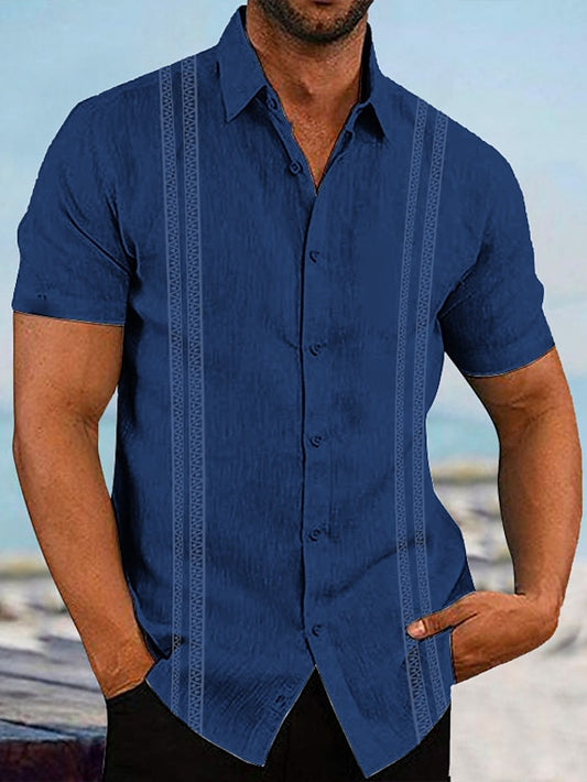 Men's Summer Shirt Beach Shirt Black White Navy Blue Short Sleeve Striped Turndown Summer Casual Daily Clothing Apparel Print