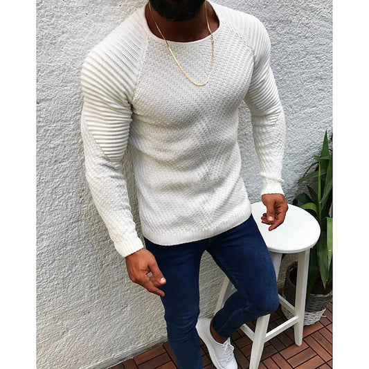 Men's Sweater Pullover Knit Solid Color Crew Neck Clothing Apparel Winter Black Camel S M L