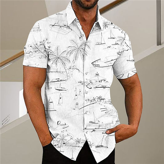 Men's Shirt Graphic Shirt Aloha Shirt Coconut Tree Graffiti Turndown Green Purple Pink Yellow Light Green Print Outdoor Street Short Sleeve Button-Down Print Clothing Apparel Fashion Designer Casual