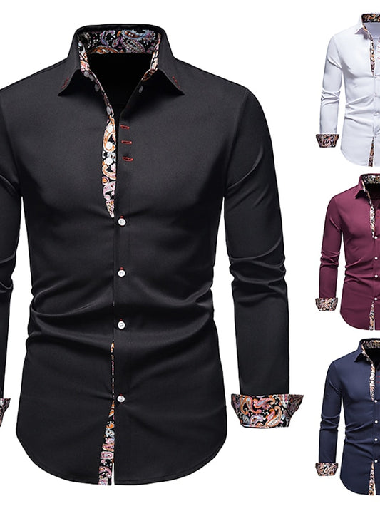 Men's Button Up Shirt Dress Shirt Collared Shirt Black White Wine Long Sleeve Abstract Wedding Daily Clothing Apparel