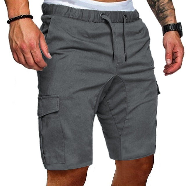 Men's Cargo Shorts Bermuda shorts Drawstring Elastic Waistband with Side Pocket Plain Outdoor Sports Short Outdoor Daily Sports Casual Shorts Slim ArmyGreen Black Inelastic