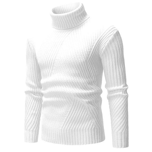 Men's Sweater Pullover Sweater Jumper Turtleneck Sweater Knit Knitted Solid Color Turtleneck Stylish Casual Daily Clothing Apparel Winter Fall Black Beige S M L