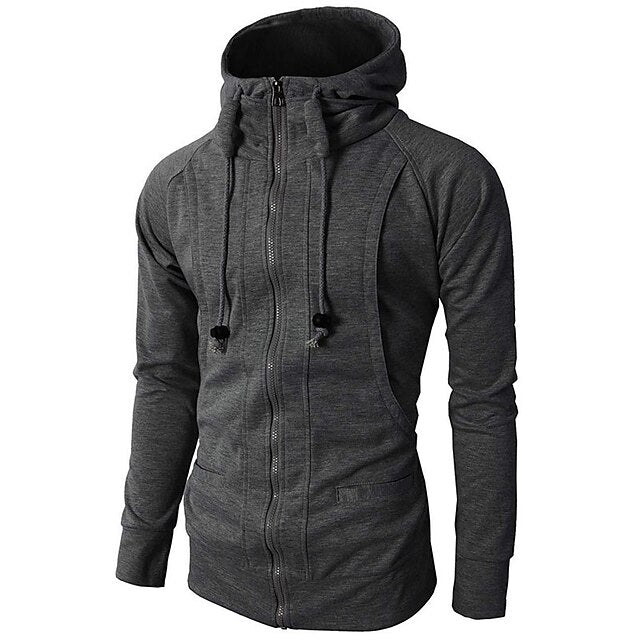 Men's Hoodie Full Zip Hoodie Jacket Outerwear Apricot Black Wine Army Green Navy Blue Hooded Plain Sports & Outdoor Daily Holiday Cool Casual Thin fleece Fall & Winter Clothing Apparel Hoodies