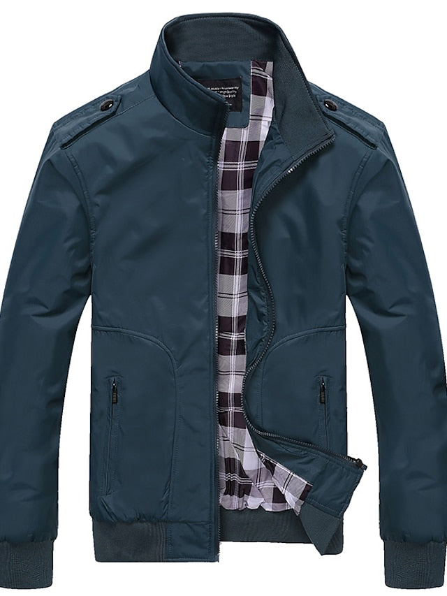 Men's Jacket Indoor Daily Wear Warm Classic Style Spring Fall Solid Color Classic & Timeless Brown black Lake blue Depression Green Light Grey Khaki Jacket