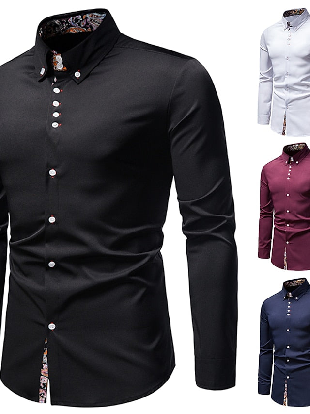 Men's Button Up Shirt Dress Shirt Collared Shirt Black White Wine Long Sleeve Abstract Wedding Daily Clothing Apparel