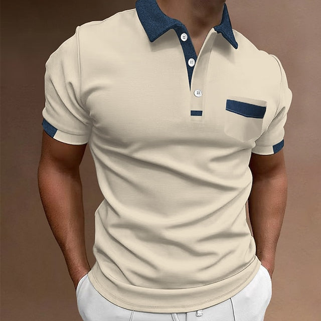Men's Button Up Polos Polo Shirt Casual Holiday Lapel Classic Short Sleeve Fashion Basic Color Block Button Summer Regular Fit Navy Black White Blue Beige Gray Button Up Polos