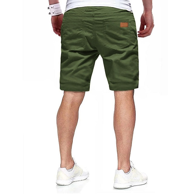 Men's Cargo Shorts Shorts Casual Shorts Hiking Shorts Pocket Drawstring Elastic Waist Solid Color Knee Length Sports Outdoor Running Streetwear Stylish ArmyGreen Black