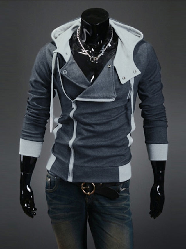 Men's Spring Fall Solid / Plain Color Active Cool Hooded Medium Regular Slim Black White Red Blue Dark Gray Jacket