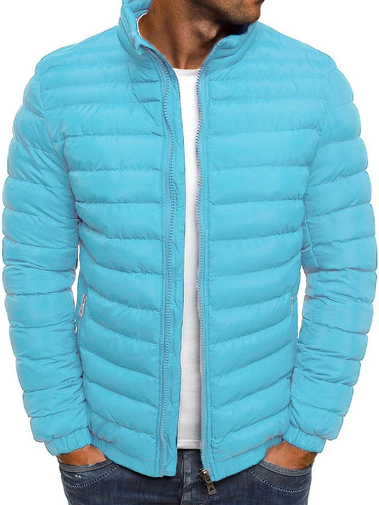 Men's Puffer Jacket Winter Jacket Quilted Jacket Winter Coat Cardigan Warm Casual Solid Color Outerwear Clothing Apparel Light Blue Navy Big red