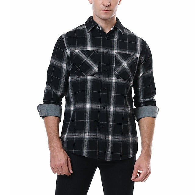 Men's Shirt Flannel Shirt Shirt Jacket Shacket Black White Yellow Long Sleeve Plaid Turndown Spring &  Fall Street Daily Clothing Apparel Button-Down