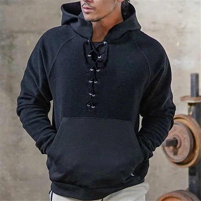 Men's Hoodie Black Navy Blue Green Coffee Hooded Plain Lace up Patchwork Sports & Outdoor Daily Holiday Streetwear Cool Casual Spring &  Fall Clothing Apparel Hoodies Sweatshirts