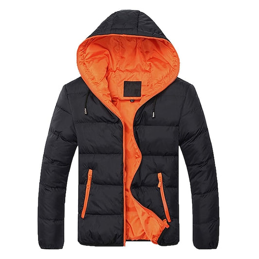 Men's Puffer Jacket Winter Jacket Quilted Jacket Winter Coat Cardigan Windproof Casual Daily Color Block Outerwear Clothing Apparel Casual Black with green Sky Blue with Orange Black with orange