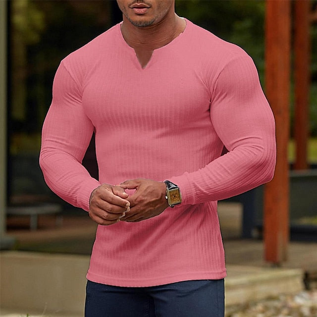 Men's T shirt Tee Long Sleeve Shirt Plain V Neck Street Sports Long Sleeve Clothing Apparel Fashion Designer Casual Comfortable