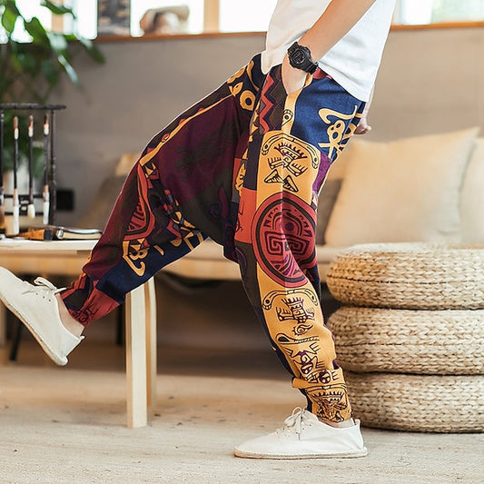 Men's Trousers Beach Pants Harem Optical Illusion Hippie Boho Breathable Quick Dry Cotton Loose Fit White Gray High Waist / Fashion / Spring / Summer / Fall