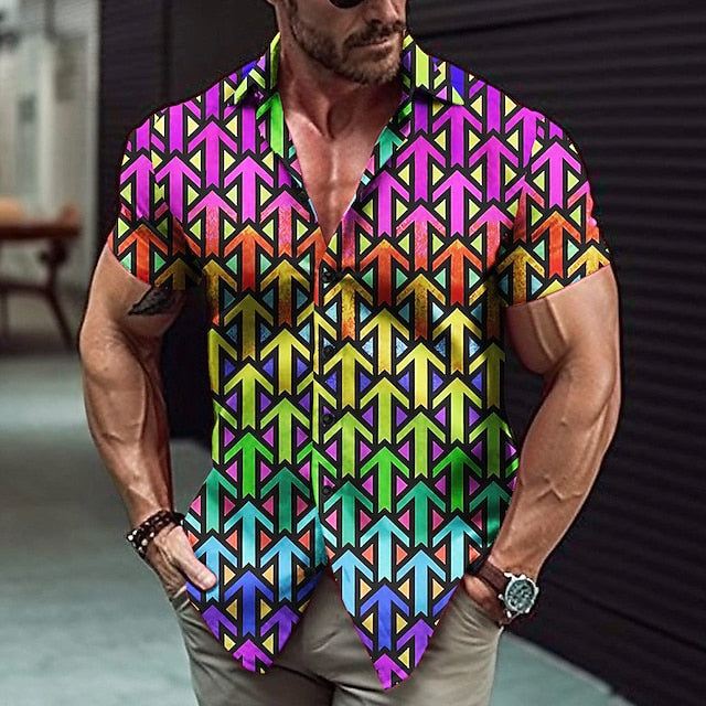 Men's Shirt Graphic Prints Arrow Turndown Purple Green Outdoor Street Short Sleeves Print Clothing Apparel Fashion Streetwear Designer Casual