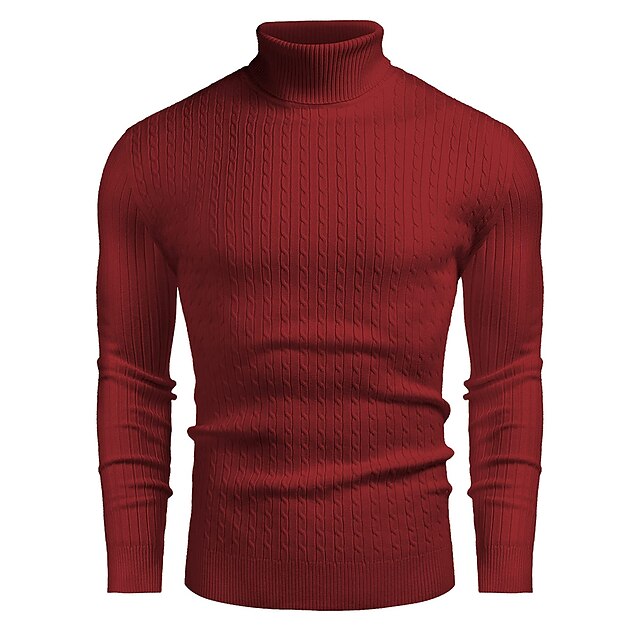 Men's Sweater Pullover Sweater Jumper Turtleneck Sweater Cable Knit Tunic Knitted Solid Color Turtleneck Keep Warm Work Daily Wear Clothing Apparel Fall Winter Black White M L XL