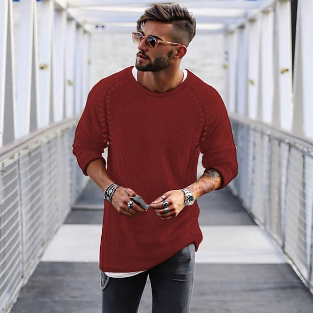 Men's Sweater Pullover Knit Regular Solid Colored Crew Neck Sweaters Daily Clothing Apparel Raglan Sleeves Winter Green Black M L XL