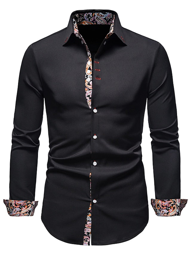 Men's Button Up Shirt Dress Shirt Collared Shirt Black White Wine Long Sleeve Abstract Wedding Daily Clothing Apparel