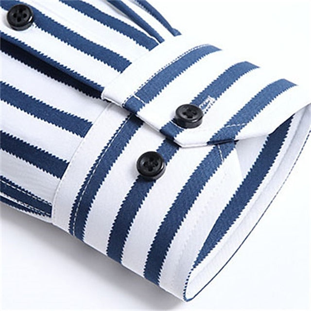 Men's Dress Shirt Black White Yellow Long Sleeve Striped Turndown Spring &  Fall Wedding Outdoor Clothing Apparel Button-Down