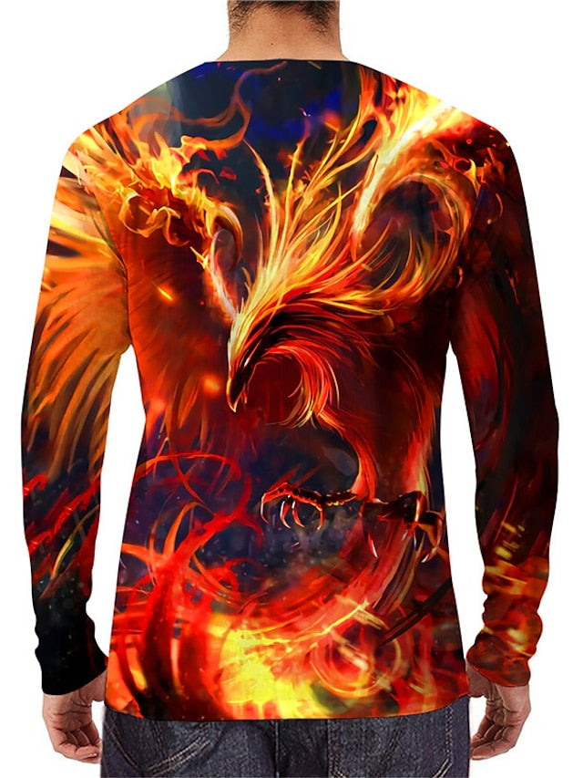 Men's T Shirt Prints Phoenix Crew Neck Long Sleeve Designer Orange Daily Holiday Tops Casual Big and Tall