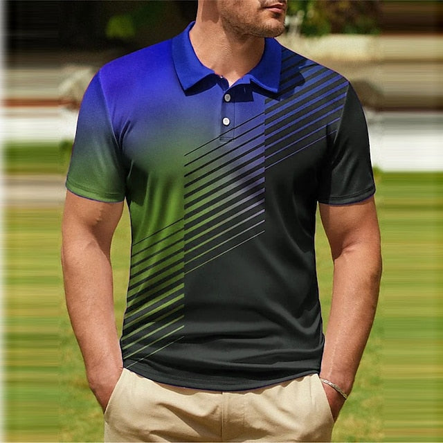 Men's Polo Shirt Golf Shirt Gradient Graphic Prints Geometry Turndown Black and Red Sea Blue Black White Yellow Outdoor Street Short Sleeves Button-Down Print Clothing Apparel Fashion Designer Casual